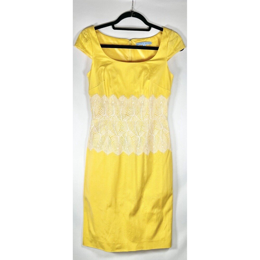 Romantic  Antonio Melani Cap Sleeve White Lace Waist Yellow Sheath Dress Size 0